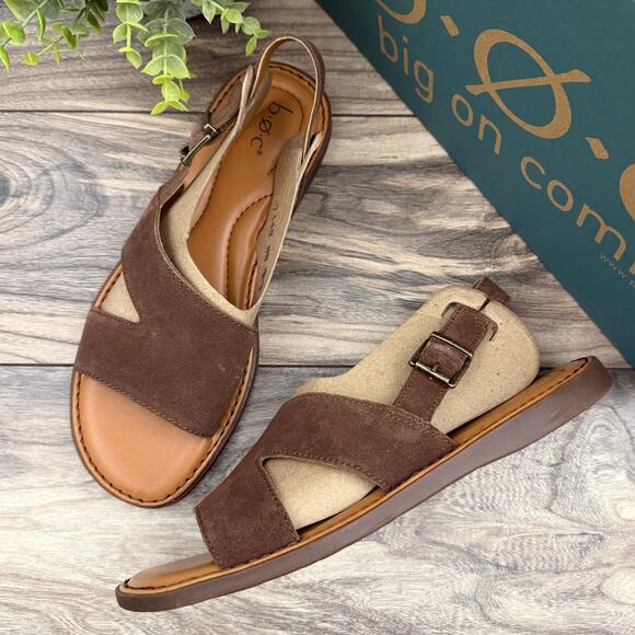NIB BOC BORN Didi 8M 38-39 Brown Suede Slingback Flat Comfort Sandal - Picture 1 of 10